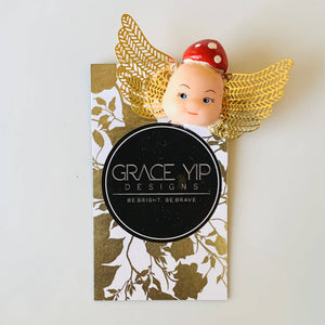 Grace Yip Designs - On the Wings of Love Shroom barrette, Jewelry, Grace Yip Designs, Atrium 916 - Sacramento.Shop