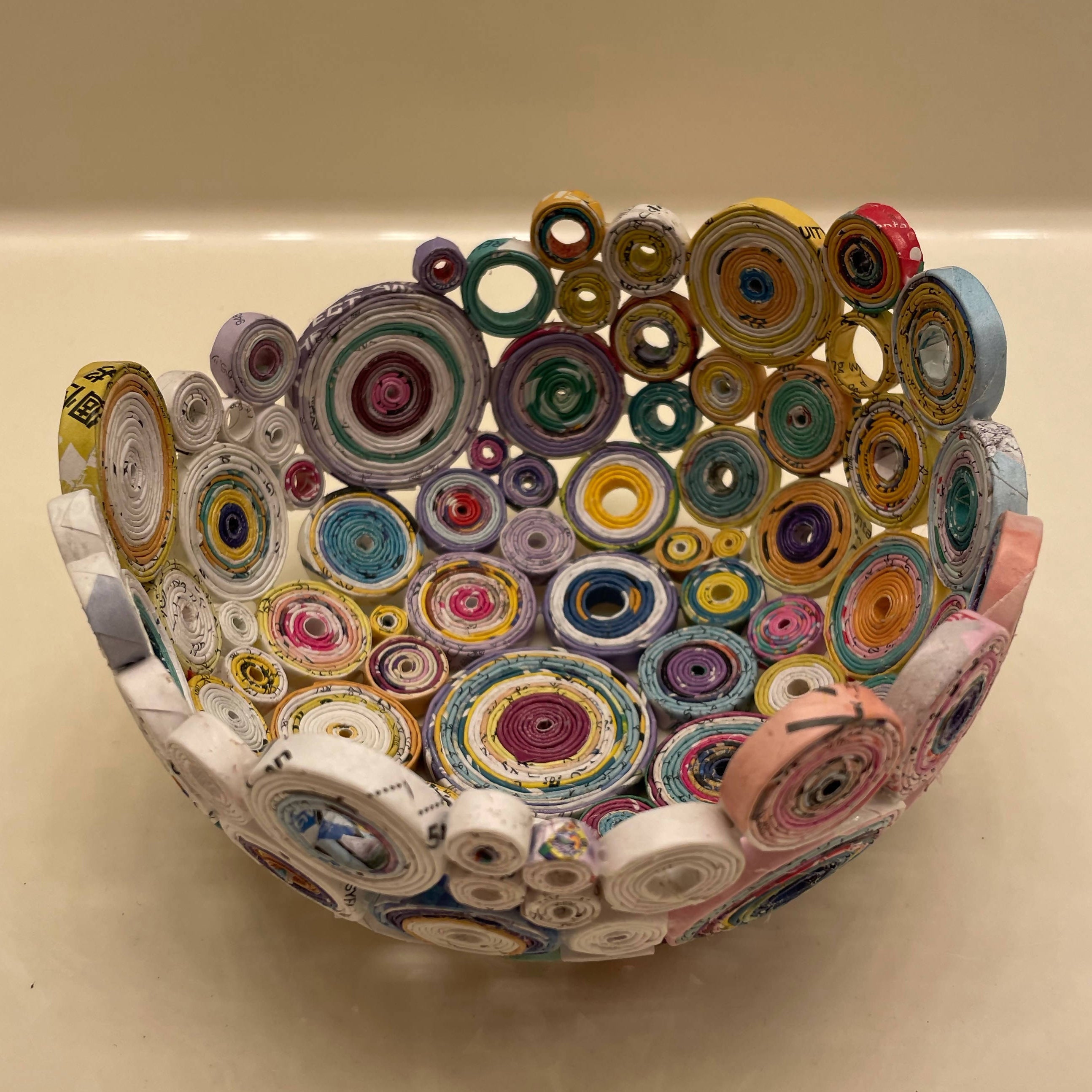 Coiled 8 Recycled Magazine Paper FOLK ART Bowl