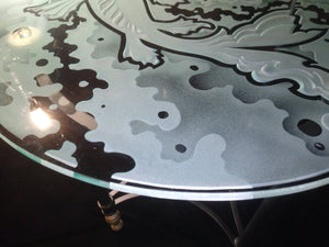 Peace Core Glass Art - Etched Glass Koi Fish Pond Table, Glasswork, Peace Core Glass Art, Atrium 916 - Sacramento.Shop