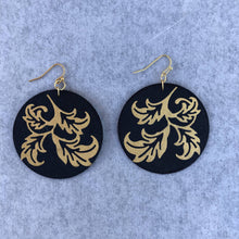 Load image into Gallery viewer, Susan Twining Creations - Gold Swirling Leaves on Black Discs, Jewelry, Susan Twining Creations, Sacramento . Shop
