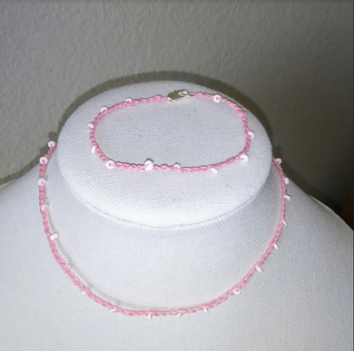Creations by Jennie J Malloy - Shell beads on pink Choker/Bracelet Set, Jewelry, Creations by Jennie J Malloy, Atrium 916 - Sacramento.Shop