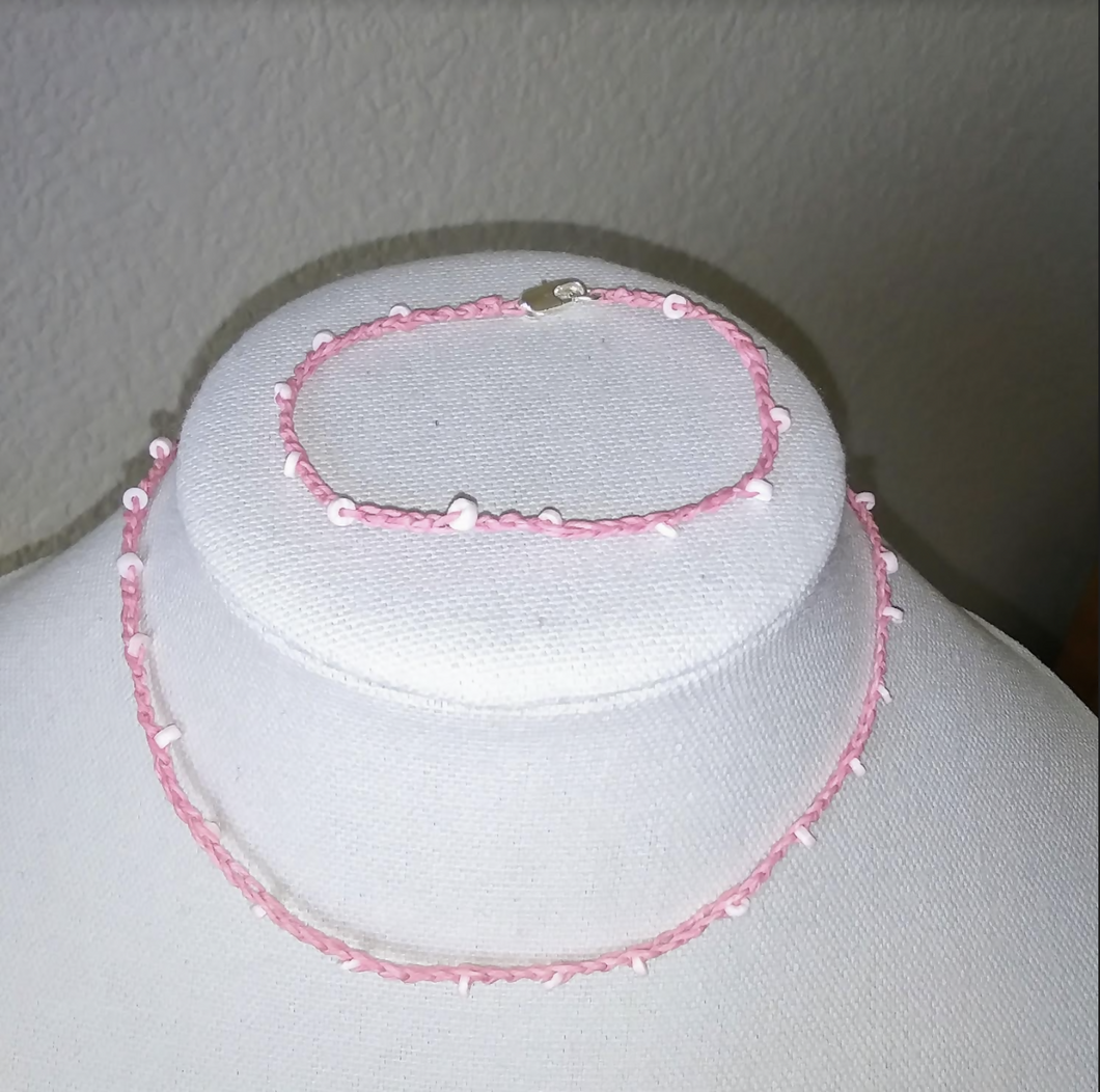 Creations by Jennie J Malloy - Shell beads on pink Choker/Bracelet Set, Jewelry, Creations by Jennie J Malloy, Atrium 916 - Sacramento.Shop