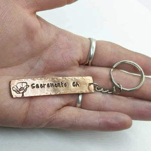 Arcane Moon - Handstamped Copper Keychain: Sacramento CA with Poppy, Jewelry, Arcane Moon, Atrium 916 - Sacramento.Shop