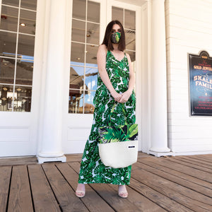 Yennie Zhou Designs - Tropical Palm Trees Leaves Print Cocoon Dress w/ Matching Mask and Bag, Fashion, Yennie Zhou Designs, Sacramento . Shop