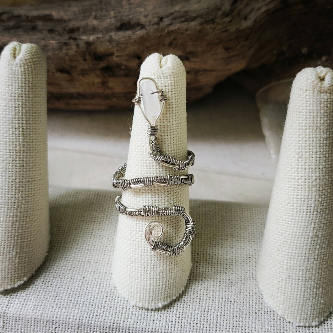 Island Girl Art - Wire Wrapped Ring- Moonstone Serpent, Jewelry, Island Girl Art by Rhean, Atrium 916 - Sacramento.Shop