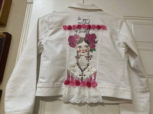 Maggie Devos-Embellished White denim jacket-Be Your Own Kind of Beautiful-Girl Size 8, Fashion, Maggie Devos, Atrium 916 - Sacramento.Shop