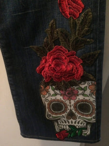 Maggie Devos - Day of the Dead/Love Denim Jeans- Size 16, Fashion, Maggie Devos, Sacramento . Shop