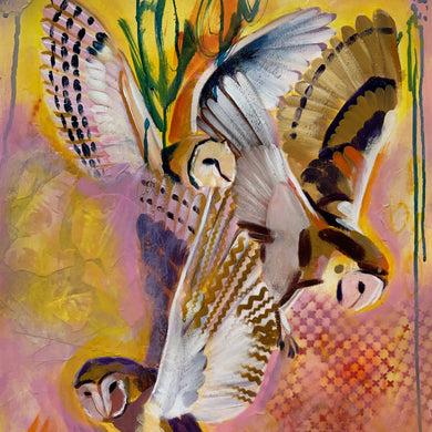 Edda Davila - Pink owls Painting 22”x30”, Wall Art, Edda Davila, Sacramento . Shop
