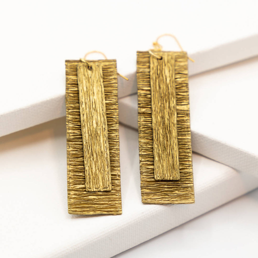 Susan Twining Creations - Textured Gold Rectangle Drop Earrings, Jewelry, Susan Twining Creations, Sacramento . Shop