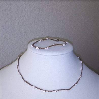 Creations by Jennie J Malloy - Pink Shell on Brown Necklace/Bracelet Set, Jewelry, Creations by Jennie J Malloy, Atrium 916 - Sacramento.Shop