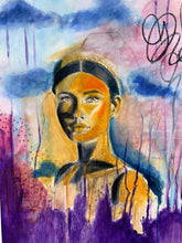 Load image into Gallery viewer, Edda Davila - Woman with orange and yellow in the face painting 22”x30”, Wall Art, Edda Davila, Sacramento . Shop
