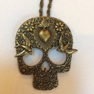 Maggie Devos - Embossed metal Day of the Dead skull - Bronze, Jewelry, Maggie Devos, Sacramento . Shop