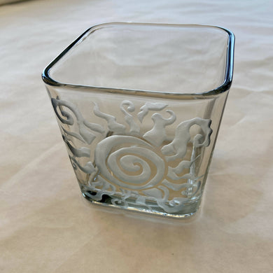 Peace Core Glass Art - Sandblast-Etched Glass Sun Candle Holder, Glasswork, Peace Core Glass Art, Atrium 916 - Sacramento.Shop
