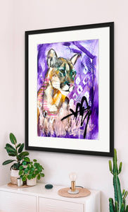 Edda Davila - Lana- Lioness purple, pink and yellow Painting 22”x30”, Wall Art, Edda Davila, Atrium 916 - Sacramento.Shop