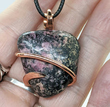 Load image into Gallery viewer, Arcane Moon - Cold forged Copper Wrapped Rhodonite Pendant, Jewelry, Arcane Moon, Atrium 916 - Sacramento.Shop
