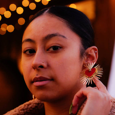Maggie Devos - Red and Gold Flames Sacred Heart Earrings, Jewelry, Maggie Devos, Sacramento . Shop