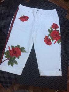 Maggie Devos-Embellished cropped jeans-wt. Multi-Rose & Check stripe Size 8, Fashion, Maggie Devos, Sacramento . Shop