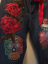 Load image into Gallery viewer, Maggie Devos - Day of the Dead/Love Denim Jeans- Size 16, Fashion, Maggie Devos, Sacramento . Shop

