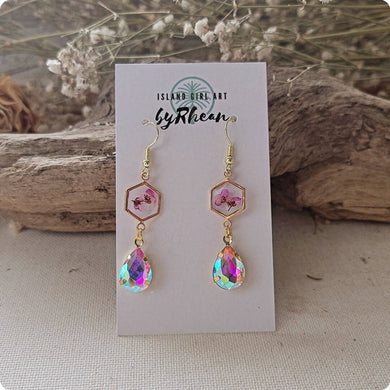 Island Girl Art - Pressed Flower Earrings - Hexagon Teardrop, Jewelry, Island Girl Art by Rhean, Atrium 916 - Sacramento.Shop