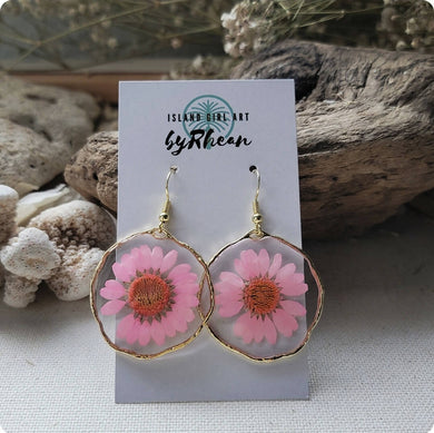 Island Girl Art - Pressed Flower Earrings - Light Pink Daisy, Jewelry, Island Girl Art by Rhean, Atrium 916 - Sacramento.Shop