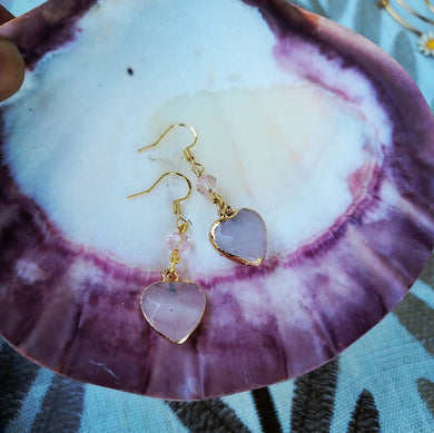 Island Girl Art - Natural Stone Earrings- Rose Quartz Heart, Jewelry, Island Girl Art by Rhean, Atrium 916 - Sacramento.Shop