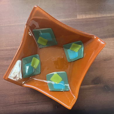 Shmak Creations - Brown with Squares Fused Glass Plate, Home Decor, Shmak Creations, Atrium 916 - Sacramento.Shop