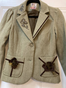 Maggie Devos - Wool Green chevron & brown jacket - Size M, Fashion, Maggie Devos, Atrium 916 - Sacramento.Shop