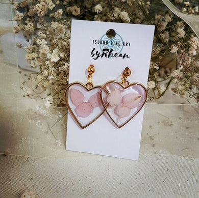 Island Girl Art - Pressed Flower Earrings- Pink Heart, Jewelry, Island Girl Art by Rhean, Atrium 916 - Sacramento.Shop