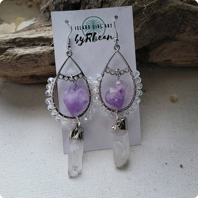 Island Girl Art - Natural Stone Earrings - Crystal Quartz Amethyst, Jewelry, Island Girl Art by Rhean, Atrium 916 - Sacramento.Shop