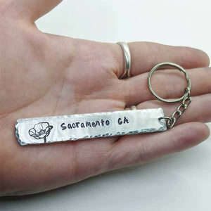 Arcane Moon - Handstamped Aluminum Keychain: Sacramento CA with Poppy, Jewelry, Arcane Moon, Atrium 916 - Sacramento.Shop