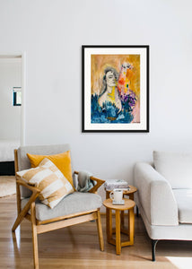 Edda Davila - Woman with orange, purple and yellow painting 22”x30”, Wall Art, Edda Davila, Sacramento . Shop