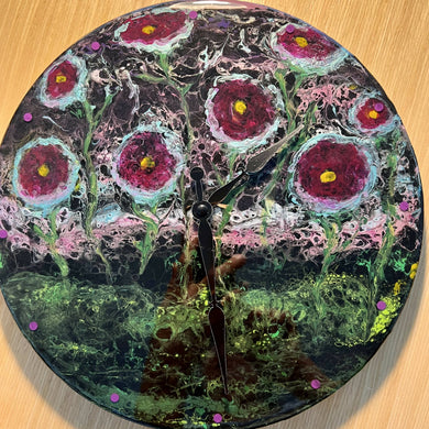 Tami’s Infinite Designs - Up Cycled Clock - Purple Flowers, Wall Art, Tami’s Infinite Designs, Atrium 916 - Sacramento.Shop