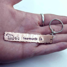 Load image into Gallery viewer, Arcane Moon - Handstamped Copper Keychain: Sacramento CA with Bears, Jewelry, Arcane Moon, Atrium 916 - Sacramento.Shop
