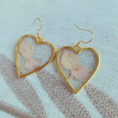 Island Girl Art - Pressed Flower Earrings- Pink Heart, Jewelry, Island Girl Art by Rhean, Atrium 916 - Sacramento.Shop