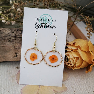 Island Girl Art - Pressed Flower Earrings- Orange Single, Jewelry, Island Girl Art by Rhean, Atrium 916 - Sacramento.Shop