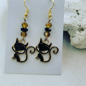 Island Girl Art - Bead Earrings- Black Cat Dangle, Jewelry, Island Girl Art by Rhean, Atrium 916 - Sacramento.Shop