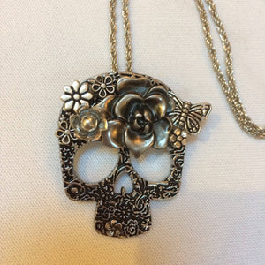 Maggie Devos - Embossed metal Day of the Dead skull necklace, jewelry, Maggie Devos, Sacramento . Shop