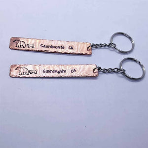 Arcane Moon - Handstamped Copper Keychain: Sacramento CA with Bears, Jewelry, Arcane Moon, Atrium 916 - Sacramento.Shop