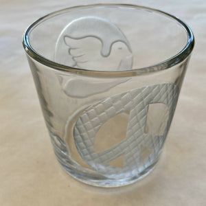 Peace Core Glass Art - Peace/Dove Etched Glass Candle Holder, Glasswork, Peace Core Glass Art, Atrium 916 - Sacramento.Shop