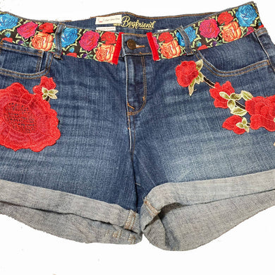 Maggie Devos-Blue denim embellished jeans w/floral waistband-Size 12 reg, Fashion, Maggie Devos, Atrium 916 - Sacramento.Shop