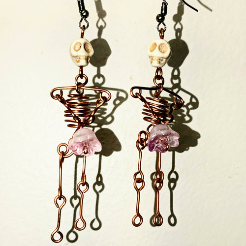 Stone Turner Creations - Skeleton Earrings with flower, Jewelry, Stone Turner Creations, Atrium 916 - Sacramento.Shop