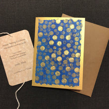 Load image into Gallery viewer, Susan Twining Creations - Greeting Card with Gold Dots on Blue Background, Stationery, Susan Twining Creations, Sacramento . Shop
