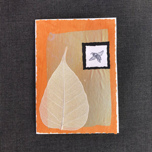 Susan Twining Creations - Handmade Greeting Card with Bodhi Leaf, Bee on Orange, Stationery, Susan Twining Creations, Sacramento . Shop