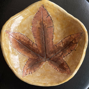 Lorna M Designs - Tan Plate Brown Leaf, Ceramics, Atrium 916, Atrium 916 - Sacramento.Shop
