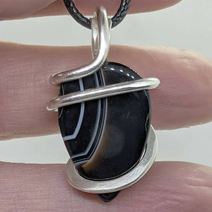 Arcane Moon - Sterling Silver Wrapped Banded Agate Pendant, Jewelry, Arcane Moon, Atrium 916 - Sacramento.Shop