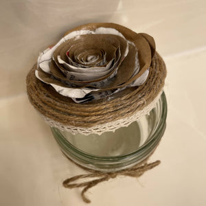 Paper Zen Designs - Glass Jar with Paper Flowers, Burlap, and Lace, Home Decor, Paper Zen Designs, Sacramento . Shop