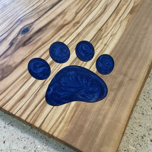 WCS Designs - Olive Wood Charcuterie Board with Blue Paw inlay, Kitchen & Dishware, WCS Designs, Atrium 916 - Sacramento.Shop