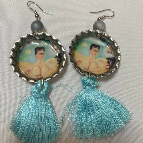 Maggie Devos-Bottlecap Frida lt. aqua fishhook earrings, Jewelry, Maggie Devos, Atrium 916 - Sacramento.Shop