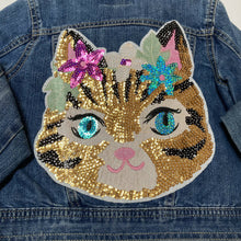 Load image into Gallery viewer, Maggie Devos - Jean jacket - Sequined cat - Size 5/6 kid, Fashion, Maggie Devos, Atrium 916 - Sacramento.Shop

