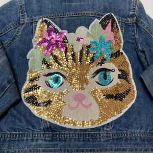 Maggie Devos - Jean jacket - Sequined cat - Size 5/6 kid, Fashion, Maggie Devos, Atrium 916 - Sacramento.Shop